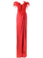 Djaba Diassamidze - Feather Embellished Gown - Women - Viscose/feather - 36, Women's, Red, Viscose/feather