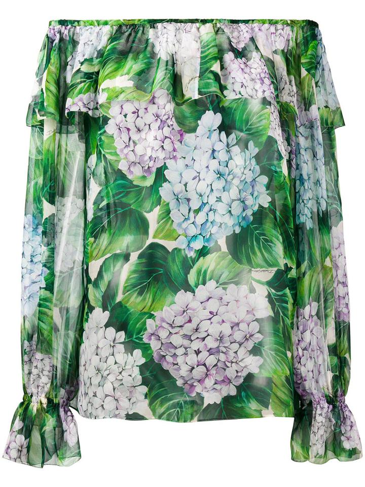 Dolce & Gabbana - Hydrangea Print Off-shoulder Blouse - Women - Silk - 40, Green, Silk