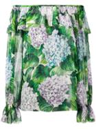 Dolce & Gabbana - Hydrangea Print Off-shoulder Blouse - Women - Silk - 40, Green, Silk