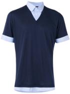 Brunello Cucinelli Layered Effect Polo Shirt, Men's, Size: Xl, Blue, Silk/cotton