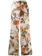 Off-white Floral-print Pyjama Style Trousers - Neutrals
