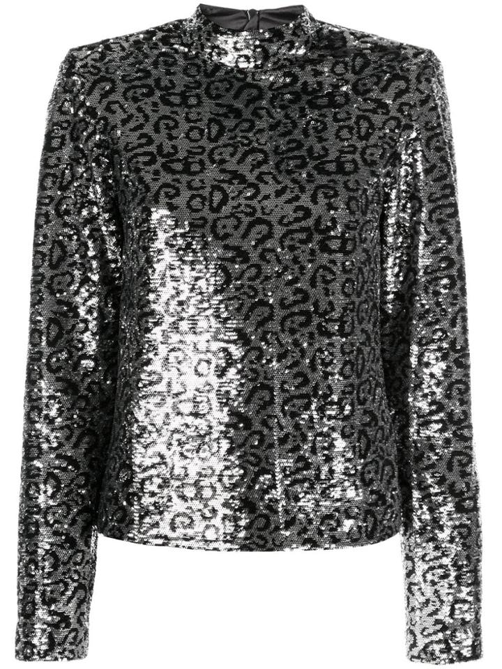 Rta Leopard-print Sequin Top - Silver