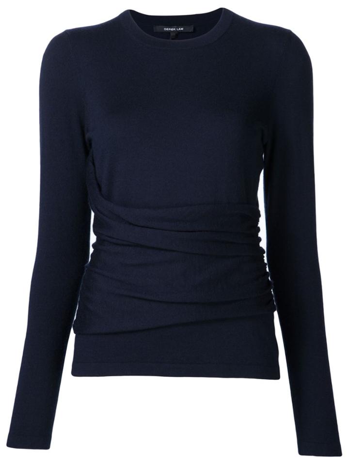 Derek Lam Long Sleeve Top With Gathered Side Detail - Blue