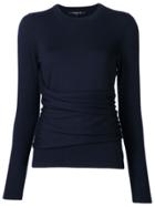 Derek Lam Long Sleeve Top With Gathered Side Detail - Blue