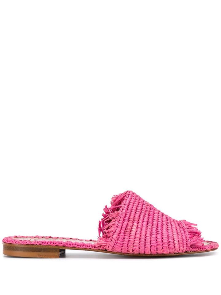 L'autre Chose Fringed Trim Slides - Pink