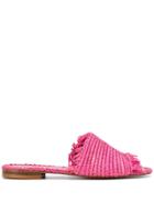 L'autre Chose Fringed Trim Slides - Pink