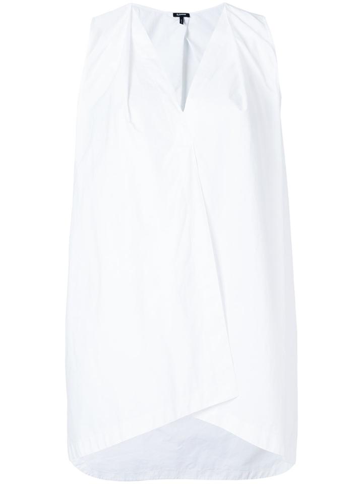 Jil Sander Navy Sleeveless V-neck Blouse - White