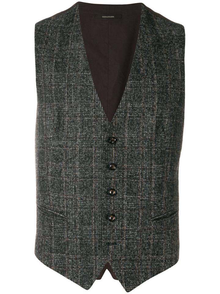 Tagliatore Checked Waistcoat - Brown