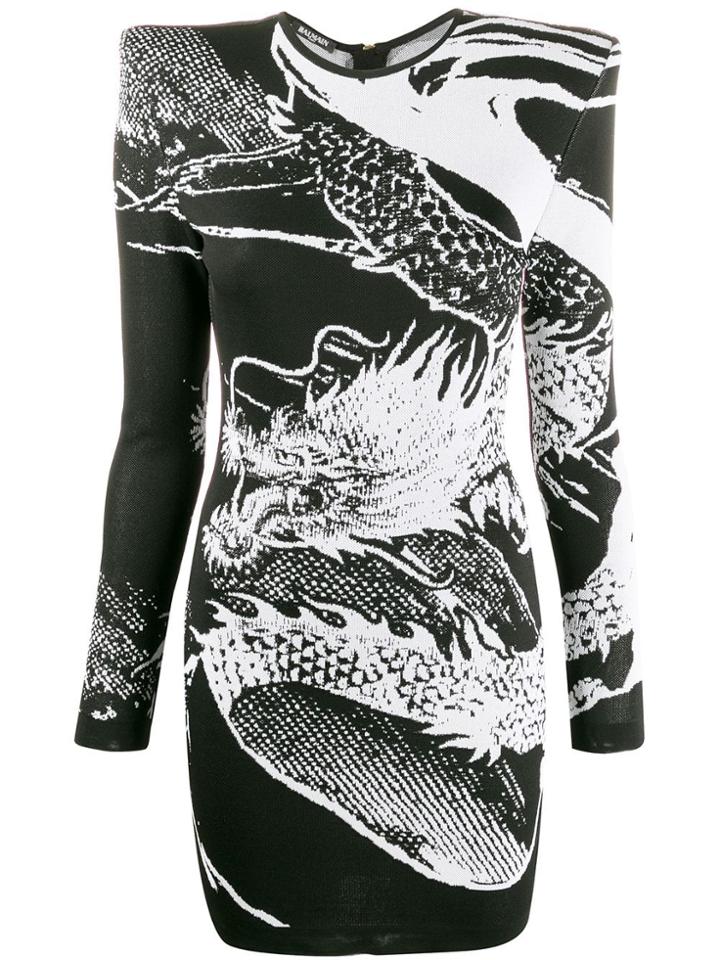 Balmain Dragon Embroidered Mini Dress - Black