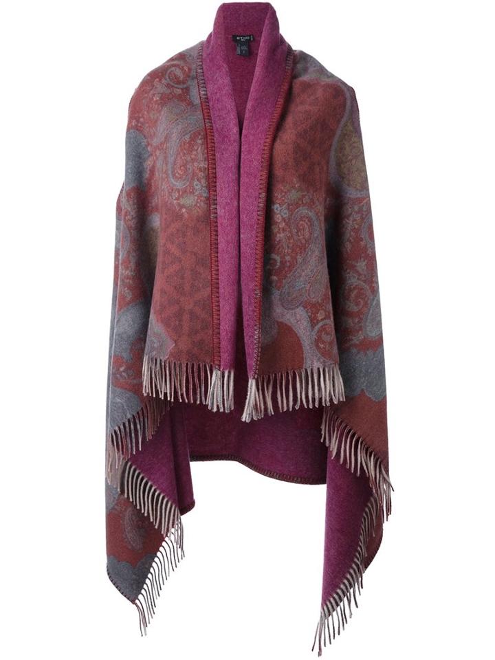Etro Paisley Print Cape, Women's, Purple, Wool