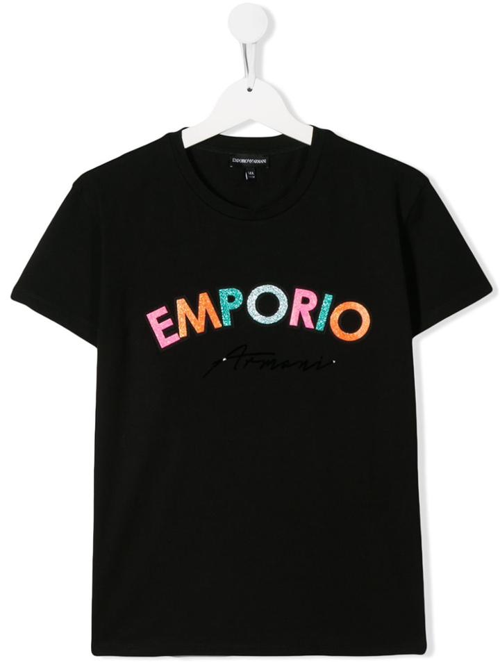 Emporio Armani Kids Glitter Logo Print T-shirt - Black