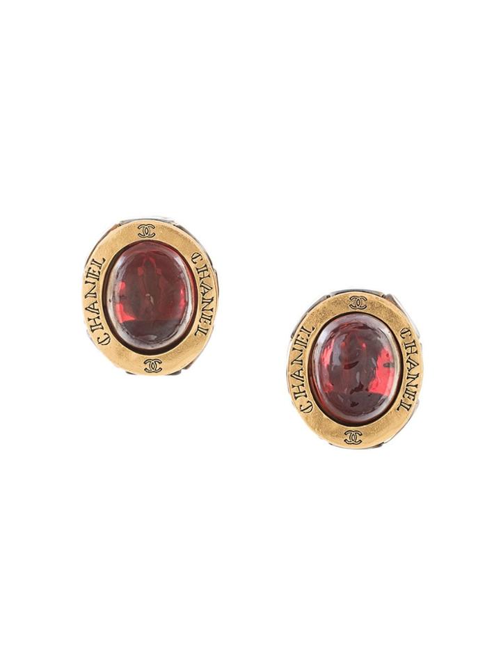 Chanel Pre-owned 1999 Stone Motif Oval Clip-on Earrings - Brown