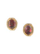 Chanel Pre-owned 1999 Stone Motif Oval Clip-on Earrings - Brown
