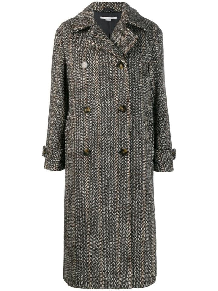 Stella Mccartney Striped Button-up Coat - Black