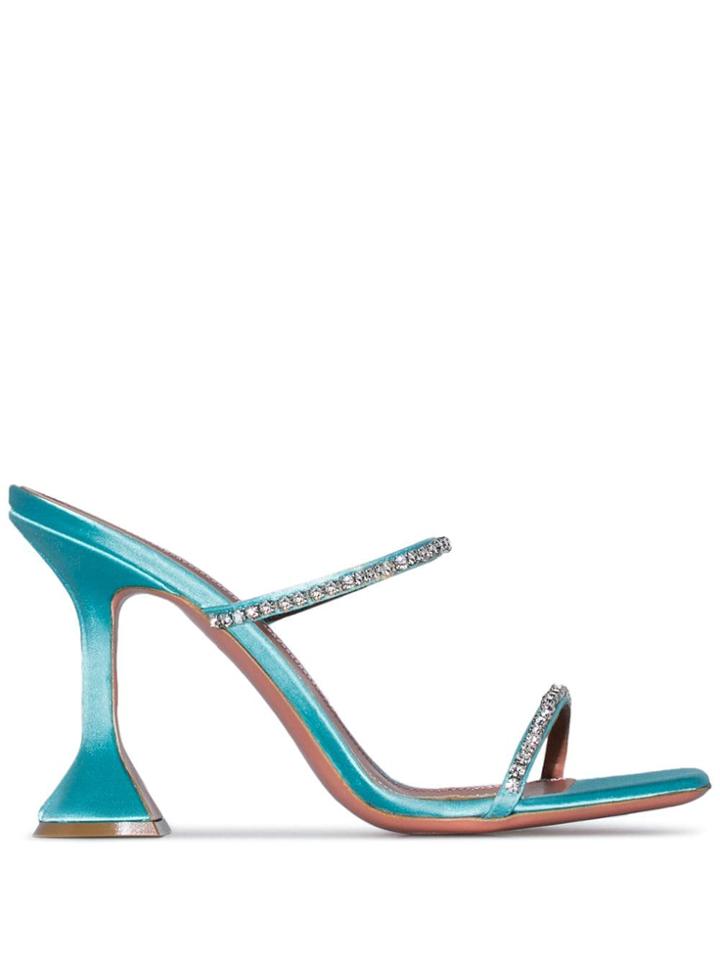 Amina Muaddi Blue Gilda 95 Exclusive Satin Mule
