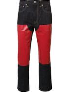 Junya Watanabe Comme Des Garçons Man Leather Panel Jeans, Men's, Size: Large, Blue, Cotton