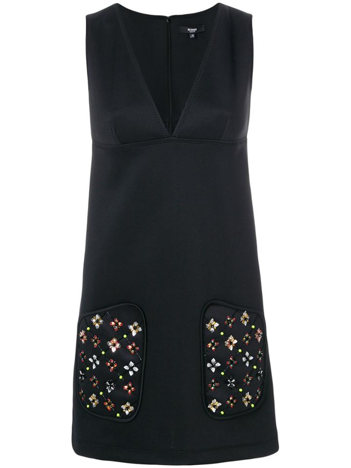 Versus Embellished Pocket Satin Shift Dress - Black