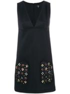 Versus Embellished Pocket Satin Shift Dress - Black