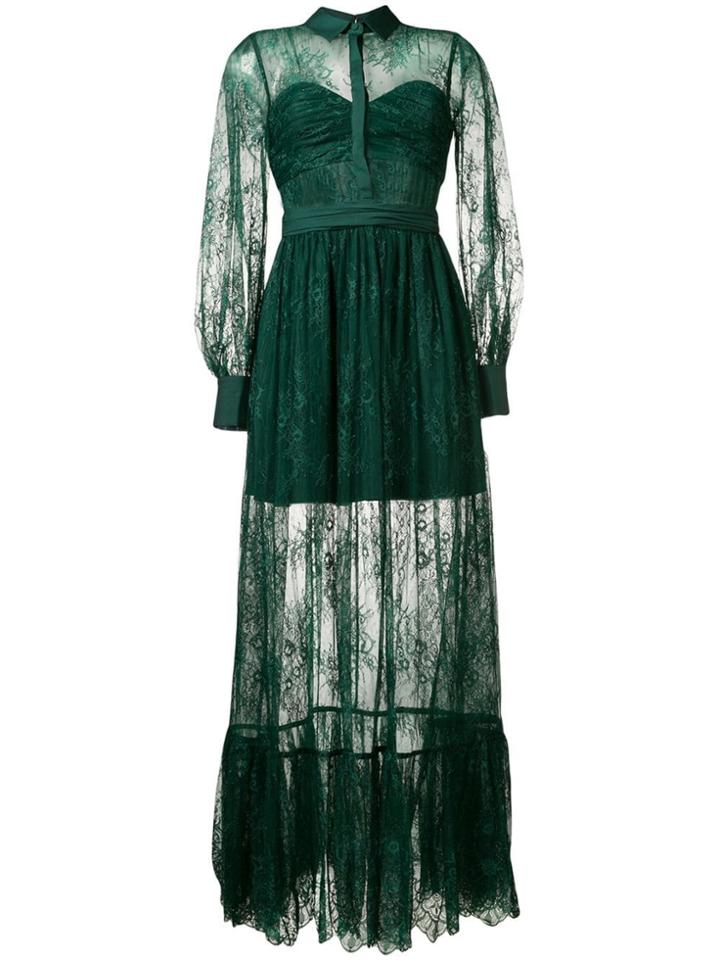 Self-portrait Long Lace Dress - Green