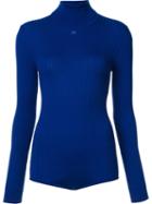 Courrèges Ribbed Turtleneck Bodysuit, Women's, Size: 2, Blue, Merino