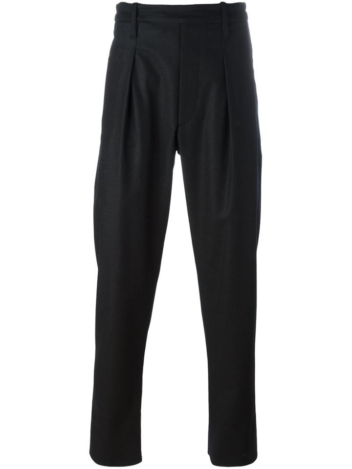 Lemaire Pleated Tapered Trousers, Men's, Size: 46, Black, Wool