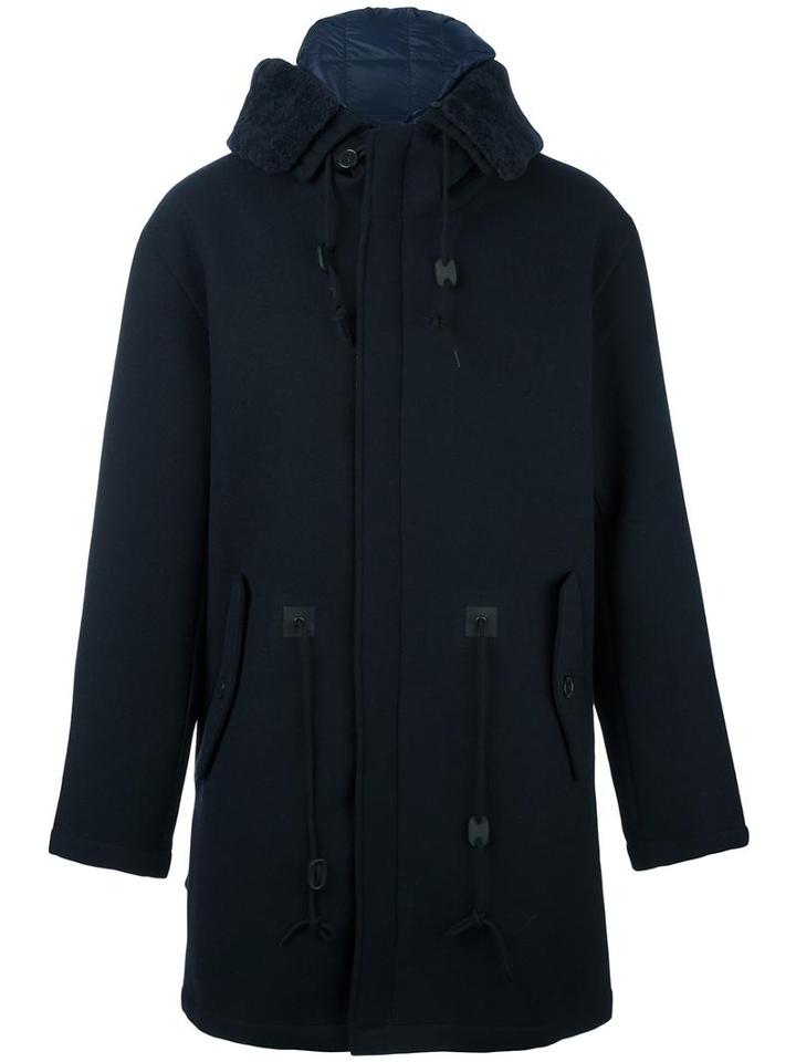 Closed Waist Drawstring Hooded Coat, Men's, Size: Large, Blue, Acrylic/nylon/polyamide/lamb Fur
