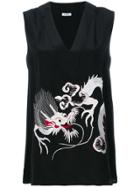 P.a.r.o.s.h. Dragon Embroidered Tank Blouse - Black