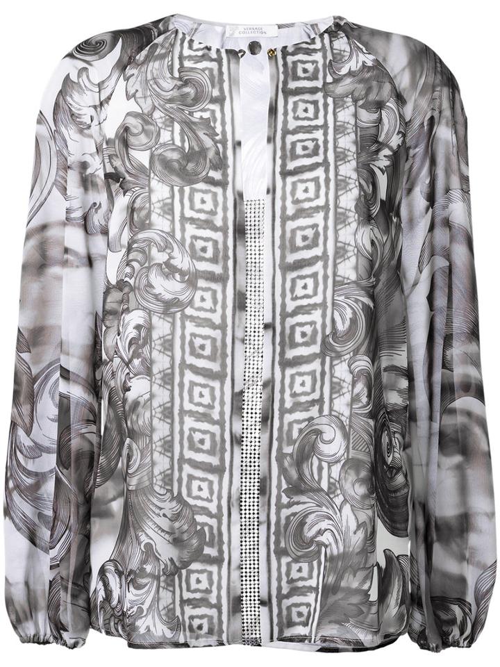 Versace Collection Baroque Print Loose Blouse, Women's, Size: 42, Grey, Polyester