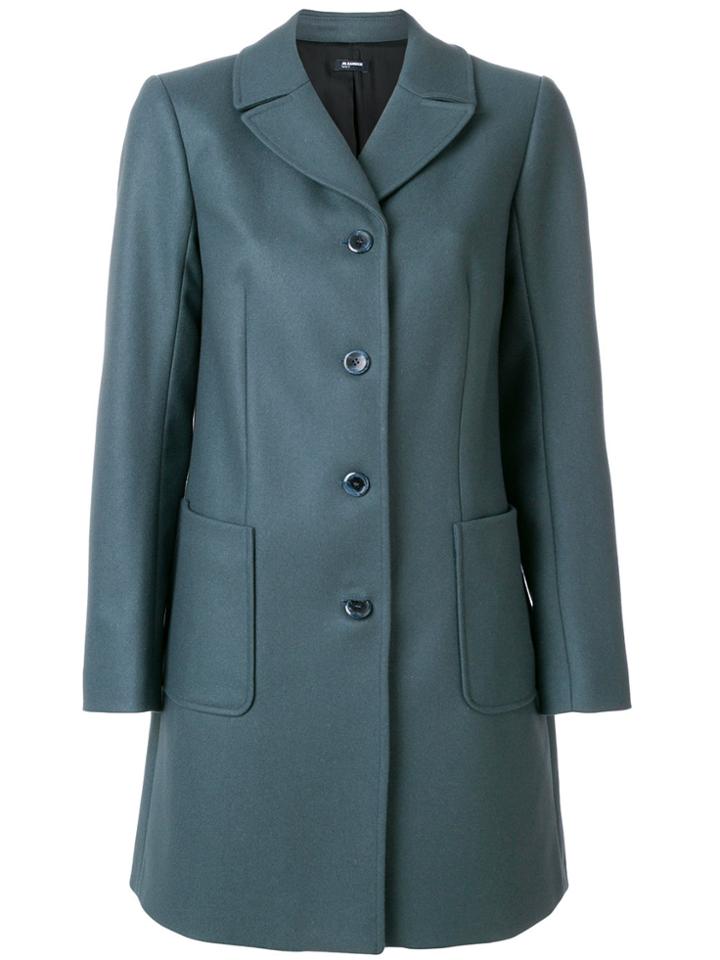 Jil Sander Navy Fitted Single Breasted Coat - Blue