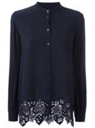 Equipment Embroidered Hem Shirt, Women's, Size: Large, Blue, Silk