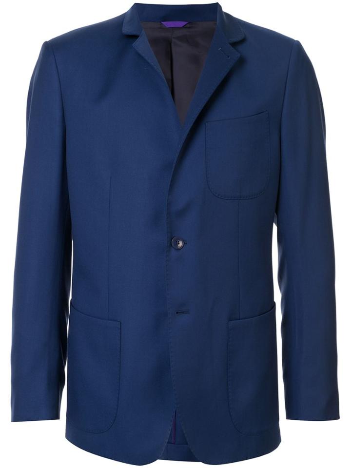 Shanghai Tang Standing Collar Buttoned Blazer - Blue