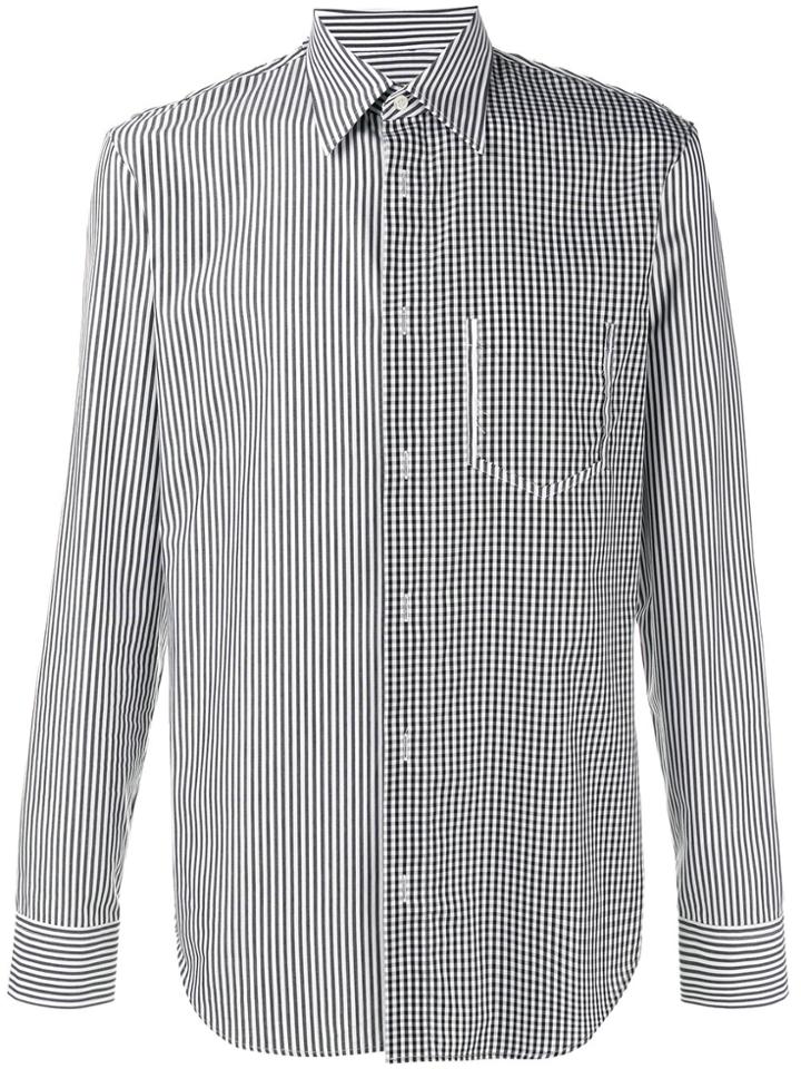 Maison Margiela Blocked Stripe And Gingham Shirt - Black