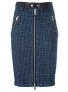 Diesel Front Zip Denim Skirt, Women's, Size: 24, Blue, Cotton/spandex/elastane