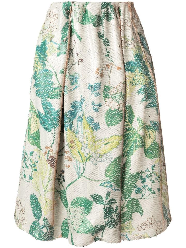 Agnona Sequin Floral Pattern Skirt - White