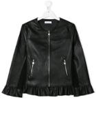 Elsy Faux Leather Pleated Hem Jacket - Black
