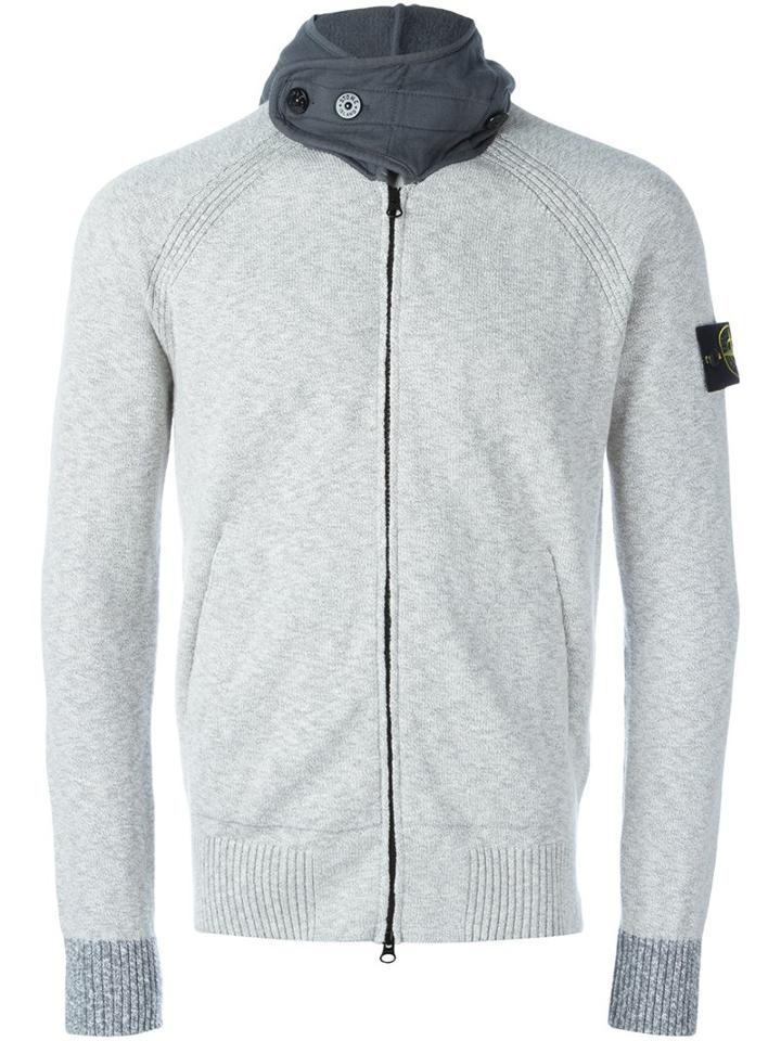 Stone Island Zipped Hoodie, Men's, Size: Small, Grey, Cotton/polyamide