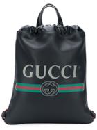 Gucci Logo Drawstring Backpack - Black