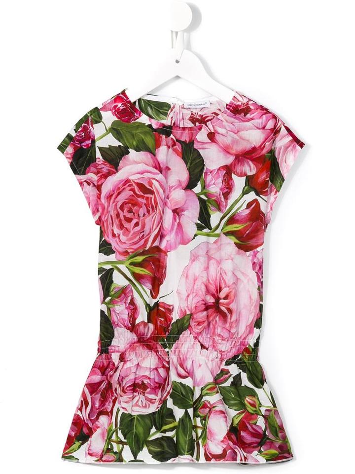 Dolce & Gabbana Kids Rose Print Dress, Girl's, Size: 10 Yrs, Pink/purple