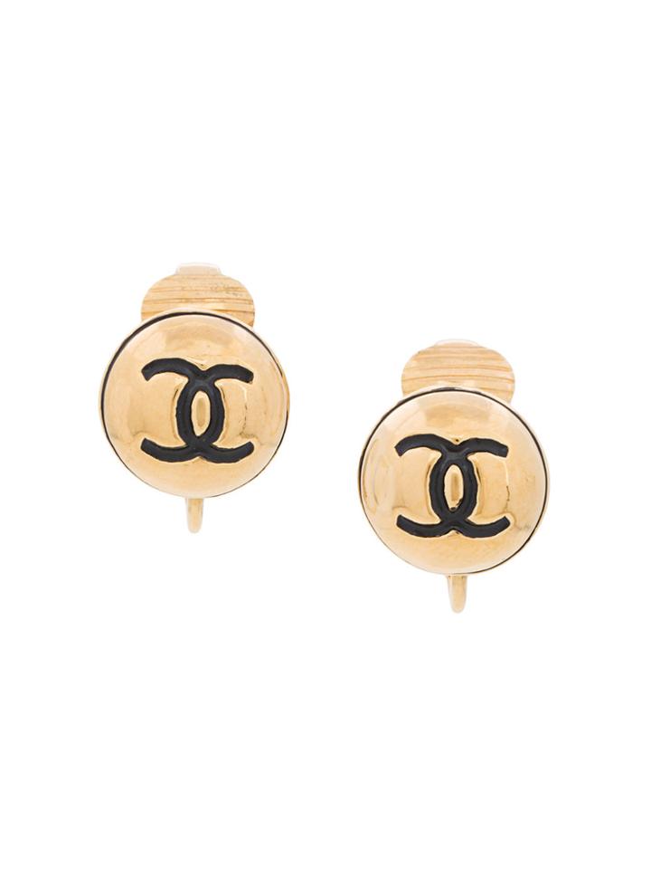 Chanel Vintage Mini Logo Earrings - Metallic