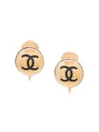 Chanel Vintage Mini Logo Earrings - Metallic