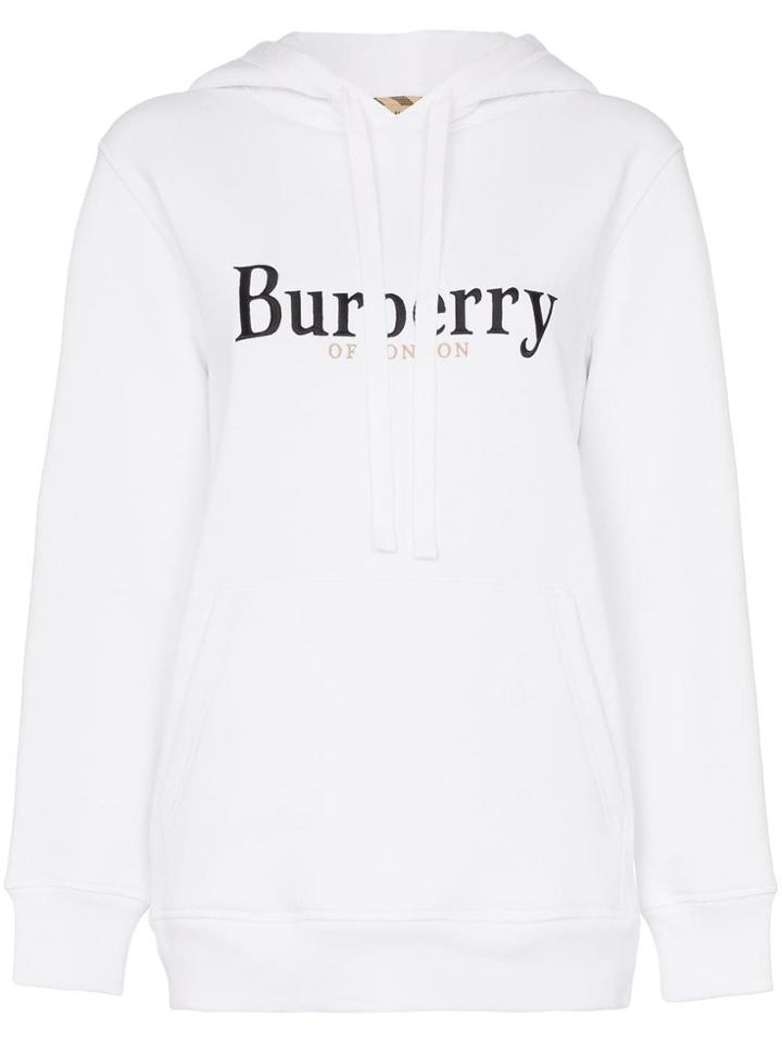 Burberry Pelorus Logo Embroidered Hooded Jumper - White