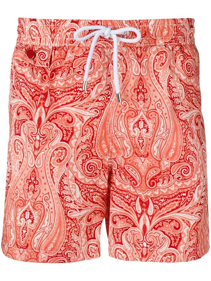 Kiton Paisley Print Swim Shorts - Red