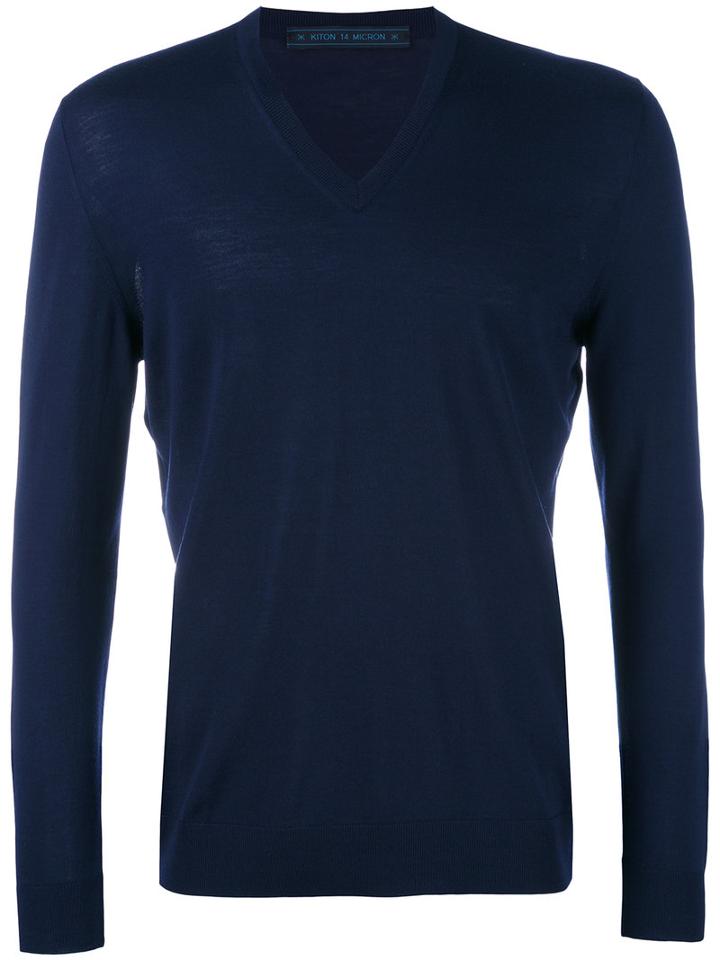 Kiton - V-neck Jumper - Men - Wool - Xl, Blue, Wool