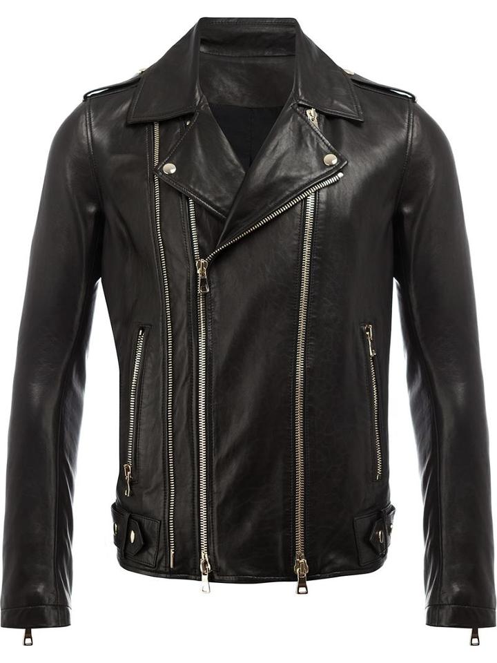 Balmain Classic Biker Jacket, Men's, Size: 48, Black, Cotton/viscose/lamb Skin