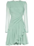 Giambattista Valli Ruffled Asymmetric-hem Silk Mini Dress - Green