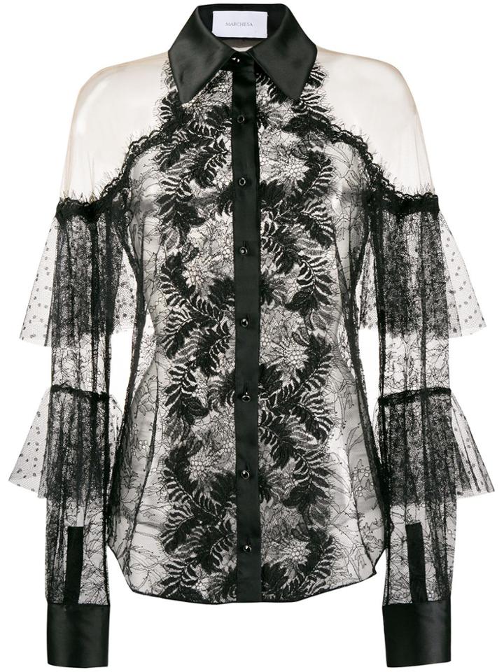 Marchesa Lace Cold Shoulder Shirt - Black
