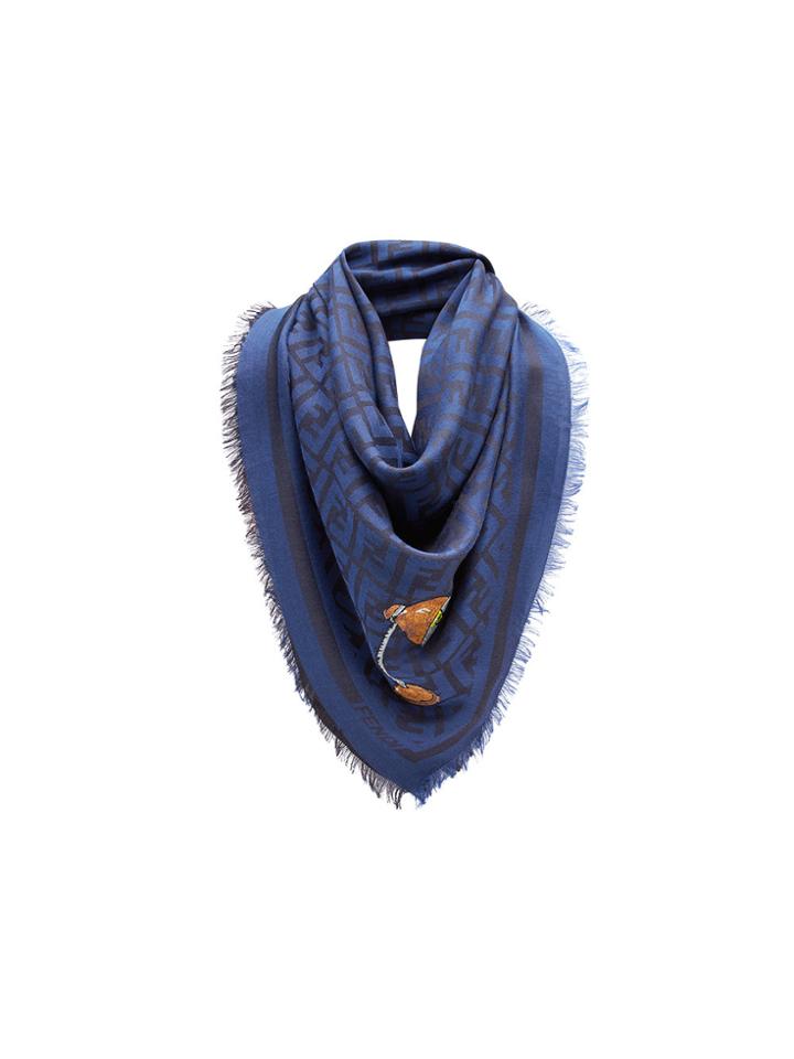Fendi Ff Logo Print Scarf - Blue