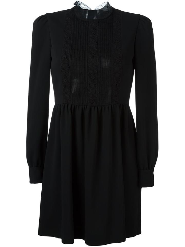 Red Valentino Lace Trim Mini Dress, Women's, Size: 44, Black, Polyester/spandex/elastane/polyamide/acetate
