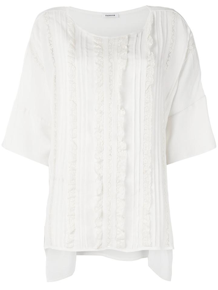 P.a.r.o.s.h. - Frill Panel Top - Women - Silk/cotton/polyamide/acetate - Xs, White, Silk/cotton/polyamide/acetate