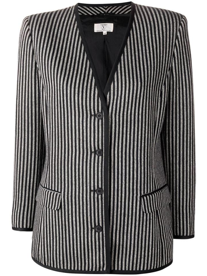 Valentino Vintage 1980's Striped Slim Jacket - Black